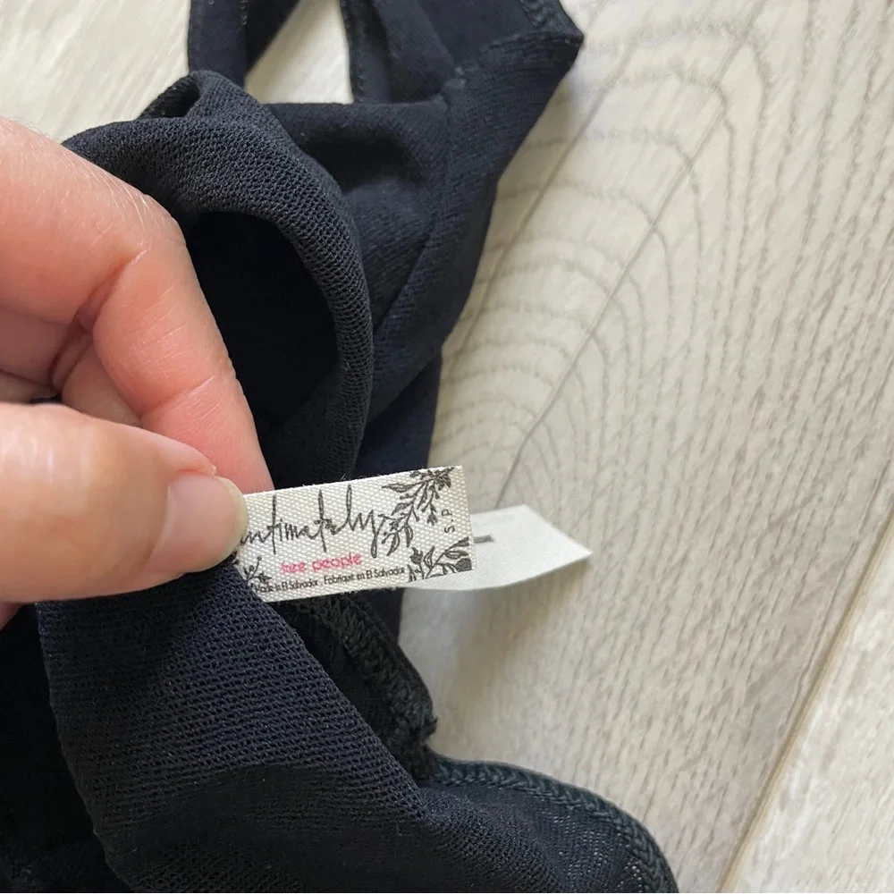 Free People Scoop Neck Thong Bodysuit Black (Small) semi sheer fitted party - Picture 3 of 8